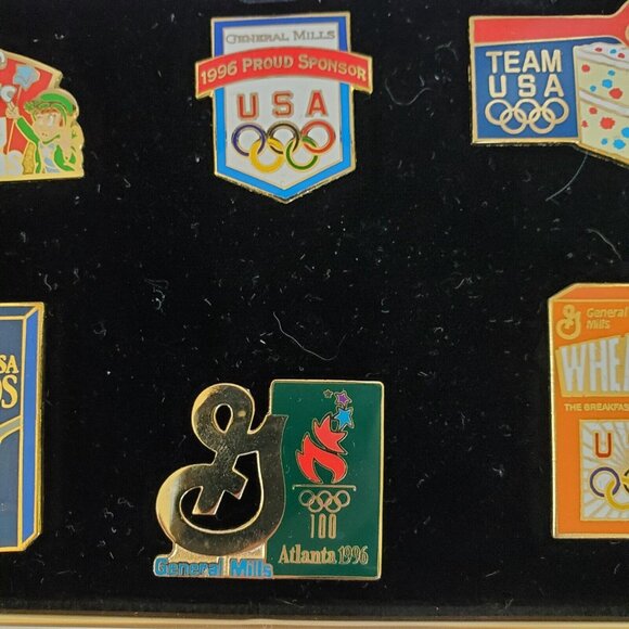 General Mills Cereal Lapel Pins USA Olympic Sponsor Enamel Collector Velvet Case - Picture 4 of 8
